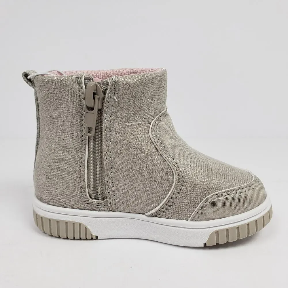 Stride Rite 360 Baby Girl Sz 5M Champagne Shimmering Rainbow Glitter Heart Boots